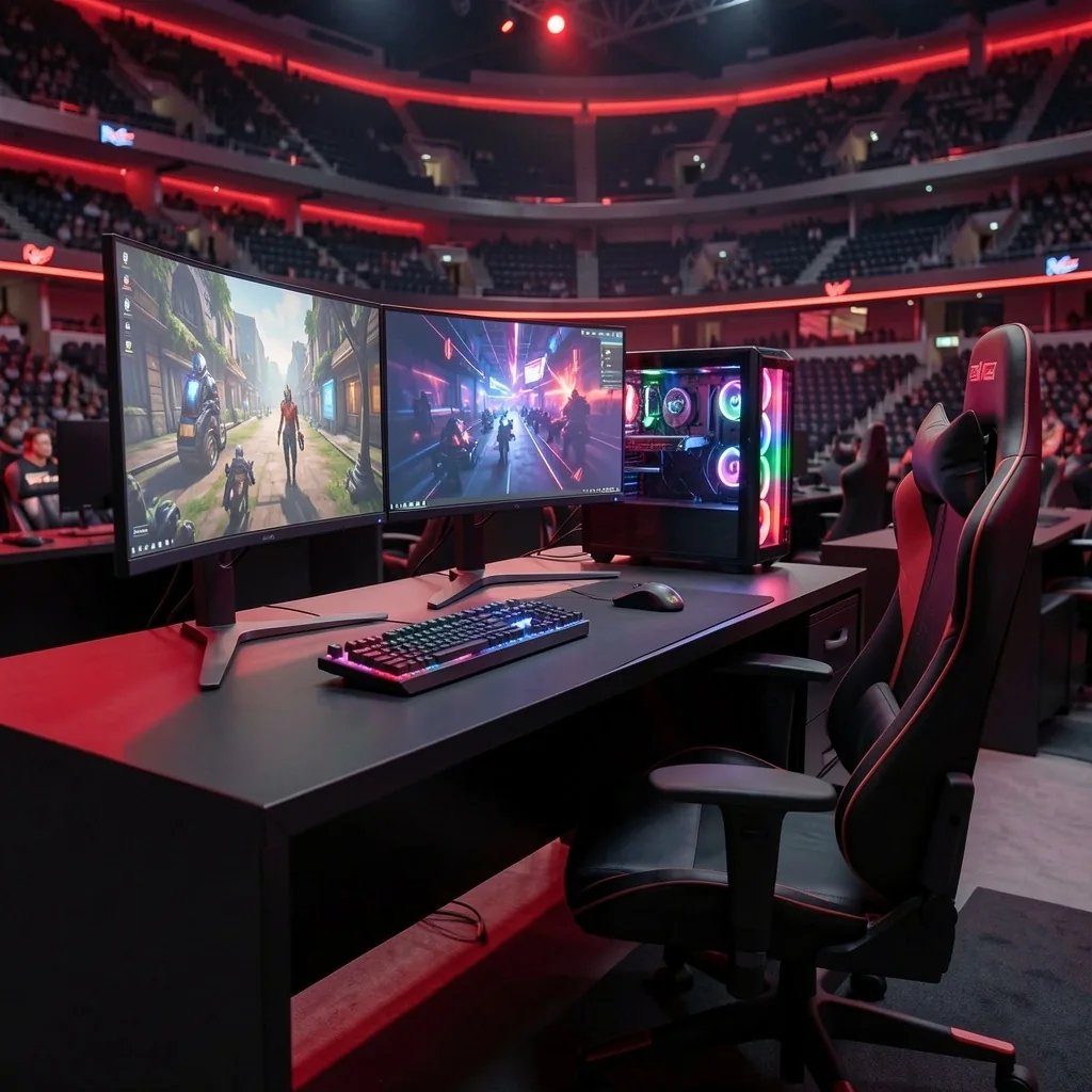 Interior de Tervandor Cyber Hub con estaciones de alto rendimiento