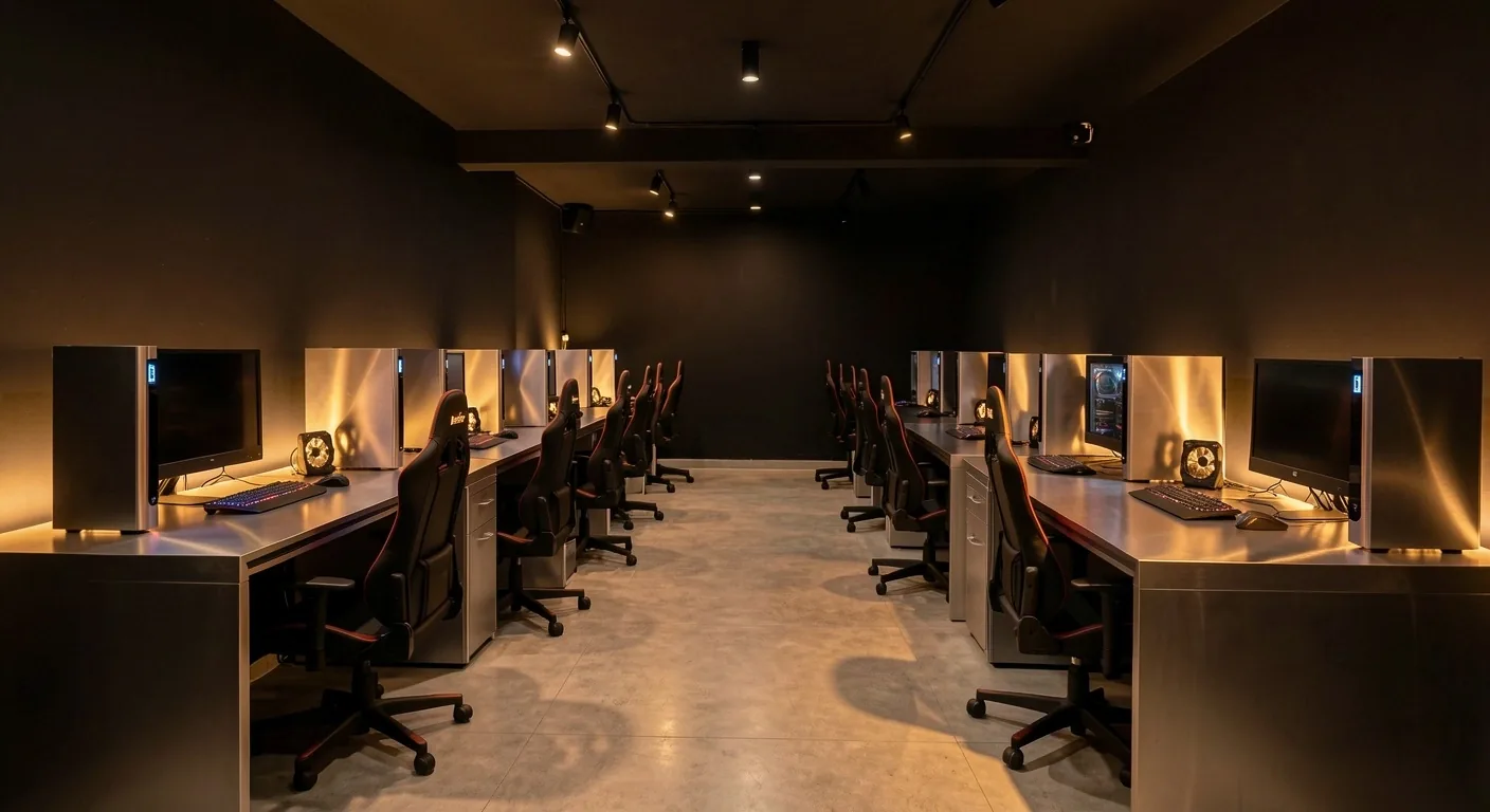 Interior del Tervandor Cyber Hub con estaciones de alto rendimiento